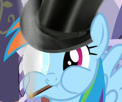 Size: 437x363 | Tagged: safe, artist:paultorsynocobnik, rainbow dash, g4, cigar, female, hat, monocle, rainbow dash always dresses in style, solo, top hat