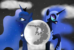 Size: 2145x1456 | Tagged: safe, artist:emerlees, nightmare moon, princess luna, g4, mare in the moon, moon