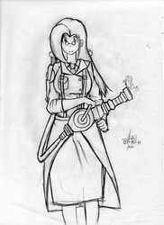 Size: 762x1048 | Tagged: safe, artist:oyedraws, fluttershy, human, g4, crossover, female, fluttermedic, humanized, medic, medic (tf2), monochrome, solo, team fortress 2, traditional art