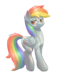 Size: 1500x1839 | Tagged: safe, artist:mrs1989, rainbow dash, pegasus, pony, g4, female, looking at you, mare, signature, simple background, smiling, solo, transparent background