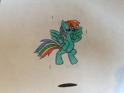 Size: 2592x1936 | Tagged: safe, artist:pizzamovies, rainbow dash, g4, cool, female, flying, ink, solo, traditional art