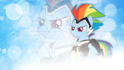 Size: 2560x1440 | Tagged: safe, artist:byteslice edits, artist:rdbrony16, edit, rainbow dash, zapp, pegasus, pony, g4, power ponies (episode), bubble, clothes, costume, female, mare, power ponies, solo, vector, wallpaper