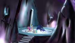 Size: 3077x1764 | Tagged: safe, artist:spacehunt, princess cadance, princess celestia, princess luna, g4, twilight's kingdom, chains, imprisonment, tartarus