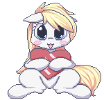 Size: 150x145 | Tagged: safe, artist:randy, oc, oc only, oc:aryanne, animated, aryanbetes, blushing, cute, ear fluff, eyelashes, eyes, heart, hug, innocent, open mouth, pet, pillow, pixel art, plushie, puffy cheeks, simple background, small, soft, solo, tiny, transparent background