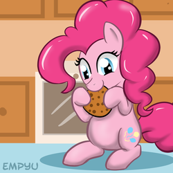 Size: 1000x1000 | Tagged: safe, artist:empyu, pinkie pie, g4, 30 minute art challenge, cookie, eating, female, solo