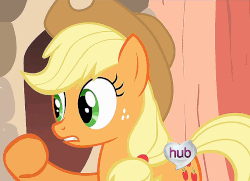Size: 821x594 | Tagged: safe, screencap, applejack, g4, look before you sleep, animated, female, golden oaks library, hooves, hub logo, solo