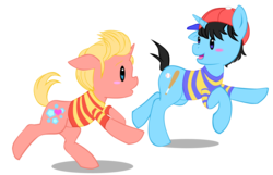 Size: 1283x824 | Tagged: safe, artist:skittledeedoo, pony, duo, earthbound, lucas, male, mother 3, ness, ponified, stallion