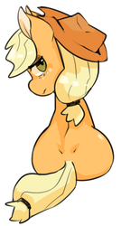 Size: 654x1221 | Tagged: safe, artist:berseepon09, applejack, earth pony, pony, g4, applebutt, back, butt, cute, female, looking back, mare, pixiv, plot, rear view, simple background, sitting, solo