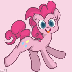 Size: 1000x1000 | Tagged: dead source, safe, artist:berseepon09, pinkie pie, earth pony, pony, g4, cute, diapinkes, female, looking at you, open mouth, pink background, pixiv, simple background, solo