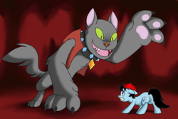 Size: 1024x683 | Tagged: safe, artist:perfectpinkwater, rover, diamond dog, g4, crossover, earthbound, ness, paw pads, ponified