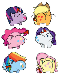 Size: 660x820 | Tagged: safe, artist:invader-sickness, applejack, fluttershy, pinkie pie, rainbow dash, rarity, twilight sparkle, g4, crossover, earthbound, mane six, mr. saturn, species swap