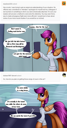 Size: 3600x6808 | Tagged: safe, artist:grennadder, scootaloo, g4, ask, clothes, female, lab coat, long legs, scientist, scientist scoots, solo, tumblr, wind tunnel