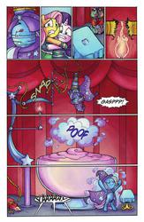 Size: 974x1497 | Tagged: safe, artist:agnesgarbowska, idw, fluttershy, miss direction, peppers ghost, rarity, trixie, g4, spoiler:comic, spoiler:comic21, idw advertisement, preview, pudding