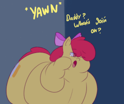 Size: 635x534 | Tagged: safe, artist:secretgoombaman12345, apple bloom, earth pony, pony, ask chubby diamond, g4, animated, apple blob, butt, eye clipping through hair, fat, female, impossibly large butt, morbidly obese, obese, open mouth, plot, roe and calorie: two and a half stallions, solo