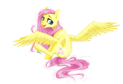 Size: 1000x682 | Tagged: safe, artist:holka13, fluttershy, g4, female, sitting, solo, spread wings