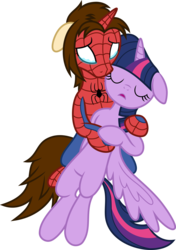 Size: 7500x10671 | Tagged: safe, artist:mactavish1996, artist:zoevulpez, twilight sparkle, alicorn, pony, spiders and magic: rise of spider-mane, g4, absurd resolution, crossover, crossover shipping, crying, death, duo, dying, female, male, mare, peter parker, sad, shipping, simple background, spider-man, spidertwi, transparent background, twilight sparkle (alicorn), vector