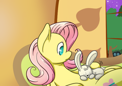 Size: 576x408 | Tagged: safe, artist:thepiplup, angel bunny, fluttershy, pegasus, pony, g4, sleeping