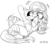 Size: 887x780 | Tagged: safe, artist:nekubi, jinx, earth pony, pony, g4, amputee, bellyrubs, blushing, disabled, disembodied arm, disembodied hand, female, grayscale, hand, hoofy-kicks, katawa jinx, monochrome, on back, simple background, stump (limb), tickling