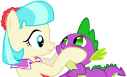 Size: 975x588 | Tagged: safe, edit, hundreds of users filter this tag, coco pommel, spike, dragon, earth pony, pony, g4, eye contact, female, looking at each other, love, male, ship:cocospike, shipping, show accurate, straight