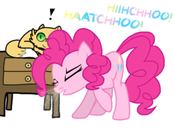 Size: 1024x768 | Tagged: safe, artist:proponypal, pinkie pie, cat, g4, allergies, female, fetish, fur, nostrils, sneezing, sneezing fetish, solo, spray