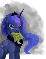 Size: 1000x1294 | Tagged: safe, artist:hattonslayden, princess luna, g4, bedroom eyes, bronybait, female, looking at you, mouth hold, smiling, solo