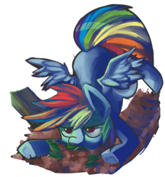 Size: 1750x1887 | Tagged: safe, artist:fauxsquared, rainbow dash, g4, annoyed, crash, crash landing, female, frown, rainbow crash, solo, spread wings, unamused, underhoof