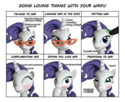 Size: 1600x1300 | Tagged: safe, artist:dan, rarity, oc, oc:anon, g4, 3d, blushing, darling, doing loving things, glasses, happy, looking at you, meme, petting, source filmmaker
