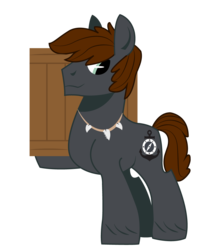 Size: 890x1098 | Tagged: safe, artist:dbkit, oc, oc only, oc:bulkhead, earth pony, pony, box, crate, father, necklace, parent, previous generation, simple background, solo, teeth, transparent background