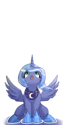 Size: 1000x1987 | Tagged: safe, artist:hattonslayden, princess luna, g4, female, filly, looking up, open mouth, sitting, solo, spread wings, woona