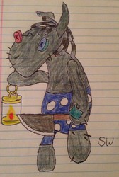 Size: 2064x3078 | Tagged: safe, artist:silent_witness, smarty pants, g4, crossover, final fantasy, high res, knife, lantern, lined paper, solo, terrible, tonberry, traditional art