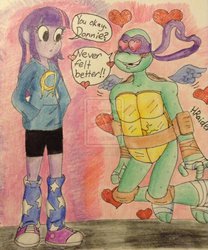 Size: 815x981 | Tagged: dead source, safe, artist:hraiden, twilight sparkle, equestria girls, g4, clothes, crossover, crossover shipping, deviantart watermark, donatello, donatwi, hoodie, obtrusive watermark, teenage mutant ninja turtles, tmnt 2012, traditional art, watermark