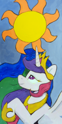 Size: 1762x3523 | Tagged: safe, artist:brownwolffm, princess celestia, g4, female, solo, sun, traditional art