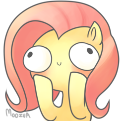 Size: 717x696 | Tagged: safe, artist:moozua, fluttershy, g4, derp, female, hoof on chin, smiley face, solo