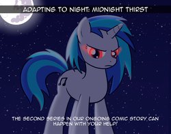 Size: 1010x791 | Tagged: safe, artist:drawponies, dj pon-3, vinyl scratch, vampony, g4, female, glowing eyes, mare in the moon, moon, patreon, red eyes, solo, vinyl the vampire