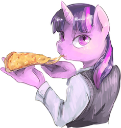 Size: 834x879 | Tagged: safe, artist:audrarius, twilight sparkle, anthro, g4, eating, female, pizza, simple background, solo