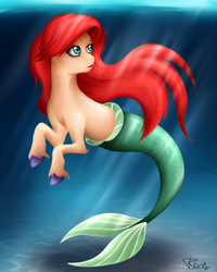 Size: 1280x1600 | Tagged: safe, artist:puggie, mermaid, merpony, ariel, crepuscular rays, disney, disney princess, female, fish tail, ocean, ponified, solo, sunlight, swimming, tail, the little mermaid, underwater, water