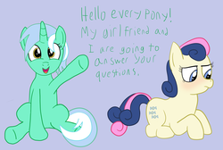 Size: 5259x3536 | Tagged: safe, artist:mostlyponyart, bon bon, lyra heartstrings, sweetie drops, ask lyra and bonbon, g4, ask, female, lesbian, ship:lyrabon, shipping, tumblr