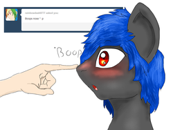 Size: 1280x960 | Tagged: safe, artist:tipsie, oc, oc only, oc:blaze, human, :o, blushing, boop, disembodied hand, hand, open mouth, surprised, wide eyes
