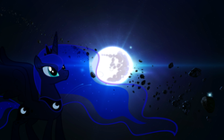 Size: 2243x1402 | Tagged: safe, artist:dash-of-l0yalty, artist:kalleflaxx, princess luna, alicorn, pony, g4, asteroid, female, lens flare, mare, mare in the moon, moon, solo, space, vector, wallpaper