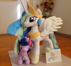 Size: 1000x925 | Tagged: safe, artist:whitedove-creations, princess celestia, twilight sparkle, g4, 4de, irl, photo, plushie, toy, younger