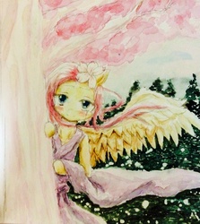 Size: 1827x2045 | Tagged: safe, artist:laurant, fluttershy, semi-anthro, g4, clothes, female, pixiv, solo, traditional art, watercolor painting