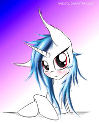 Size: 800x1000 | Tagged: safe, artist:ap0st0l, dj pon-3, vinyl scratch, g4, blushing, female, solo