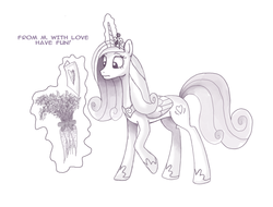 Size: 2390x1821 | Tagged: safe, artist:10111, princess cadance, g4, carrot, female, monochrome, solo