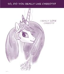 Size: 2000x2300 | Tagged: safe, artist:10111, princess celestia, princess molestia, g4, carrot, female, high res, solo