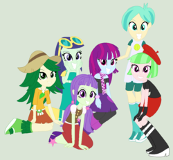 Size: 948x876 | Tagged: safe, artist:appimena, blueberry cake, drama letter, mystery mint, starlight, sweet leaf, tennis match, watermelody, equestria girls, g4, background human, base used, cute, mysterybetes