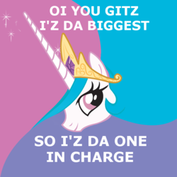 Size: 600x600 | Tagged: artist needed, safe, princess celestia, alicorn, ork, pony, g4, female, image macro, large and in charge, mare, meme, quote, solo, warboss, warhammer (game), warhammer 40k