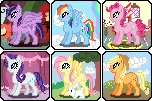 Size: 152x101 | Tagged: safe, artist:karmadash, angel bunny, applejack, fluttershy, pinkie pie, rainbow dash, rarity, twilight sparkle, alicorn, pony, g4, female, icon, mane six, mare, pixel art, twilight sparkle (alicorn)