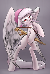Size: 1181x1748 | Tagged: safe, artist:underpable, oc, oc only, pegasus, pony, bipedal, gun, solo, weapon