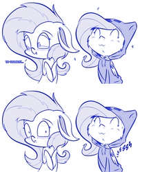 Size: 451x548 | Tagged: safe, artist:krucification, fluttershy, pony, g4, :3, ^^, blushing, clothes, creepershy, duo, eyes closed, floppy ears, flutterbat, hoodie, imminent explosion, monochrome, onomatopoeia, self ponidox, tumblr