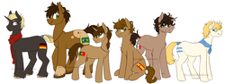 Size: 1280x481 | Tagged: safe, artist:the-chibster, oc, oc only, argentina, argentina is white, brazil, germany, mexico, nation ponies, ponified, portugal, spain